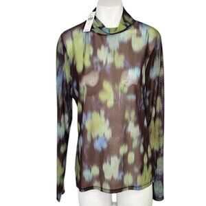 Anthropologie Mesh Turtleneck Long Sleeve Sheer Top, Layering, Size Large, NWT